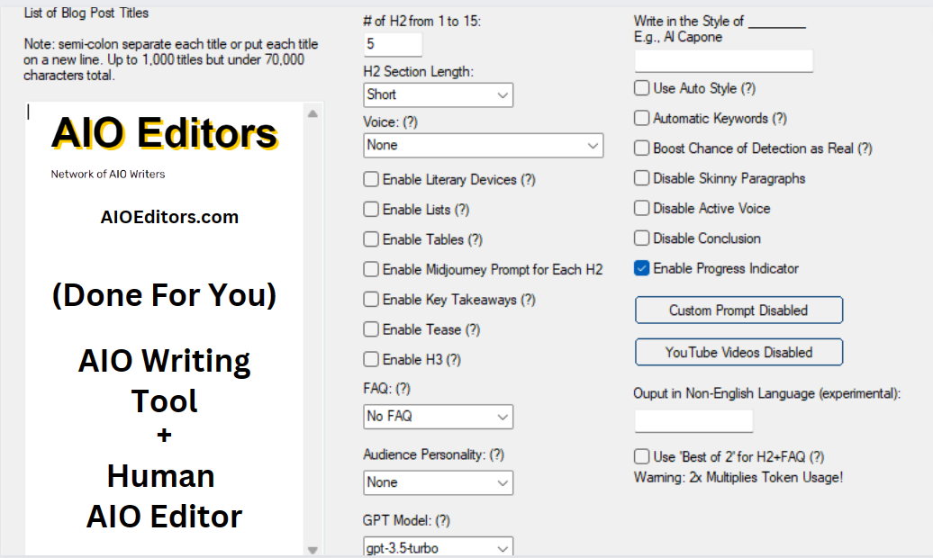 AIO Editors plus AIO writers tool